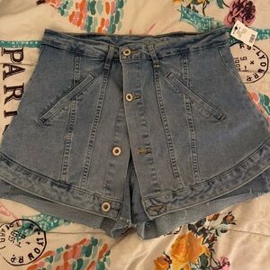 Medium Wash Asymmetrical Denim Button Up Skort